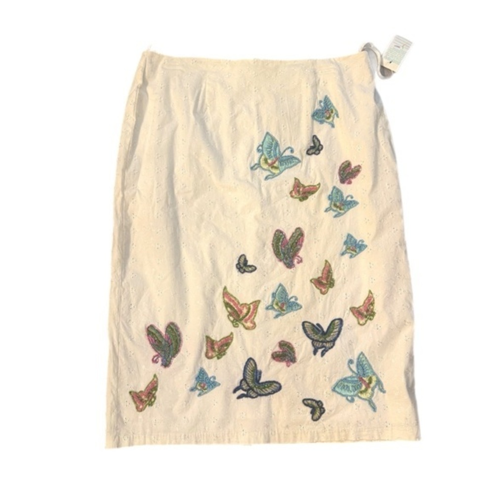 NWT Vintage Y2K Dolce Apparel White Embroidered Butterfly Cottagecore Skirt